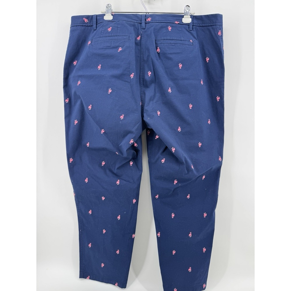 Talbots Relaxed Chino Pants Navy Blue Pink Flamingo Embroidered Women's Size 20W - Picture 2 of 7